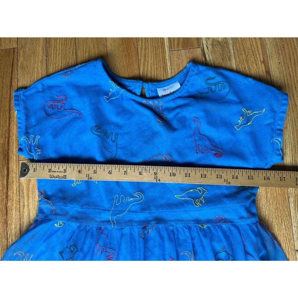 Hanna Andersson Girls Blue Embroidered Dinosaur Mesh Dress Size 10‎ 140cm